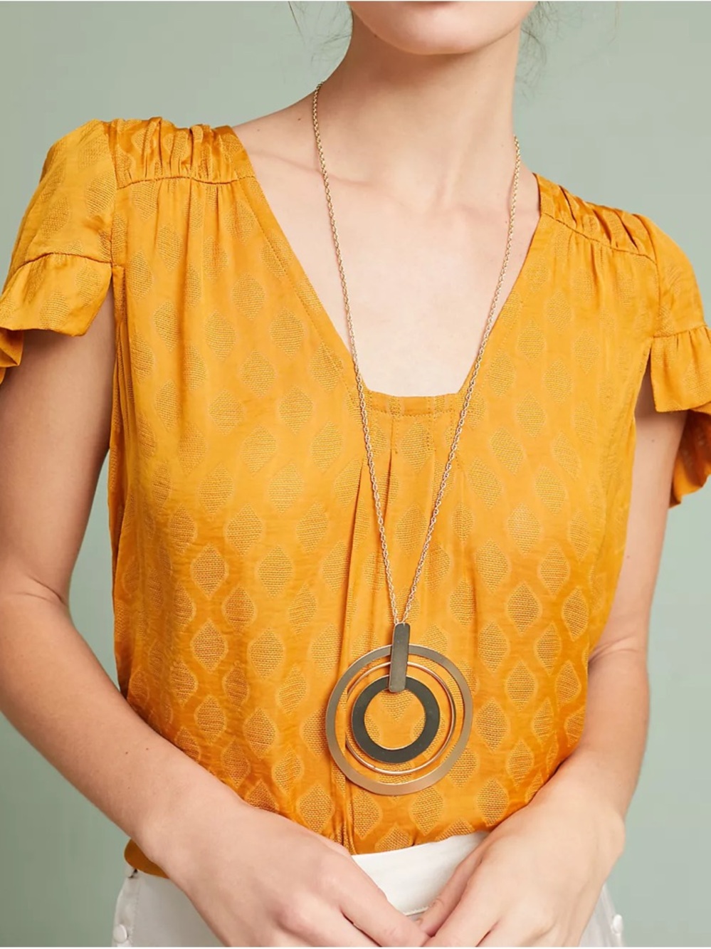 Maeve by Anthropologie Hailey Flutter Sleeve Golden Yellow Boho Top